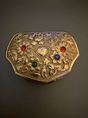 Vintage footed metal trinket box